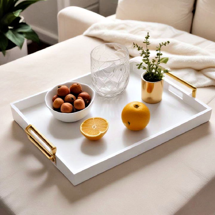 functional white decorative trays with gold handles