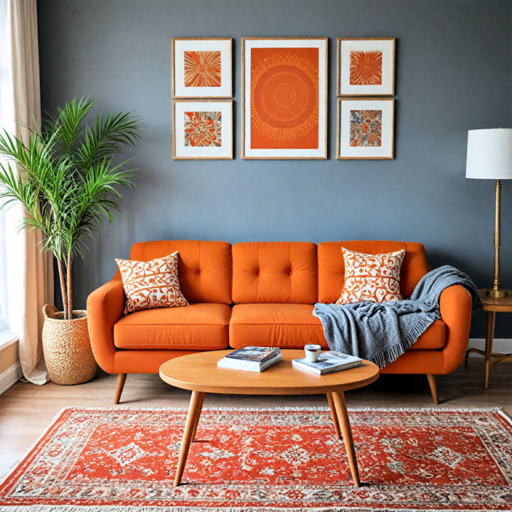 funky retro burnt orange sofa