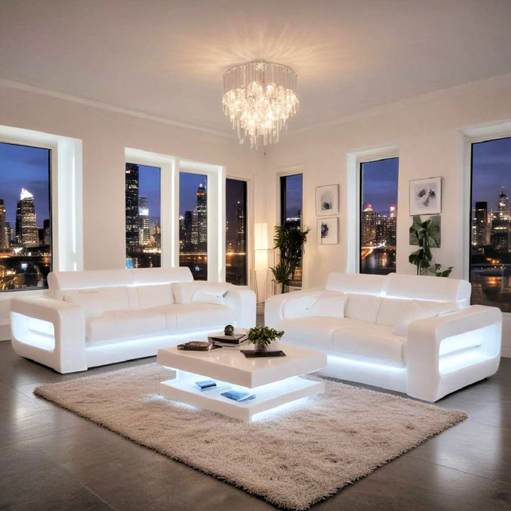 futuristic led sofa in white leather