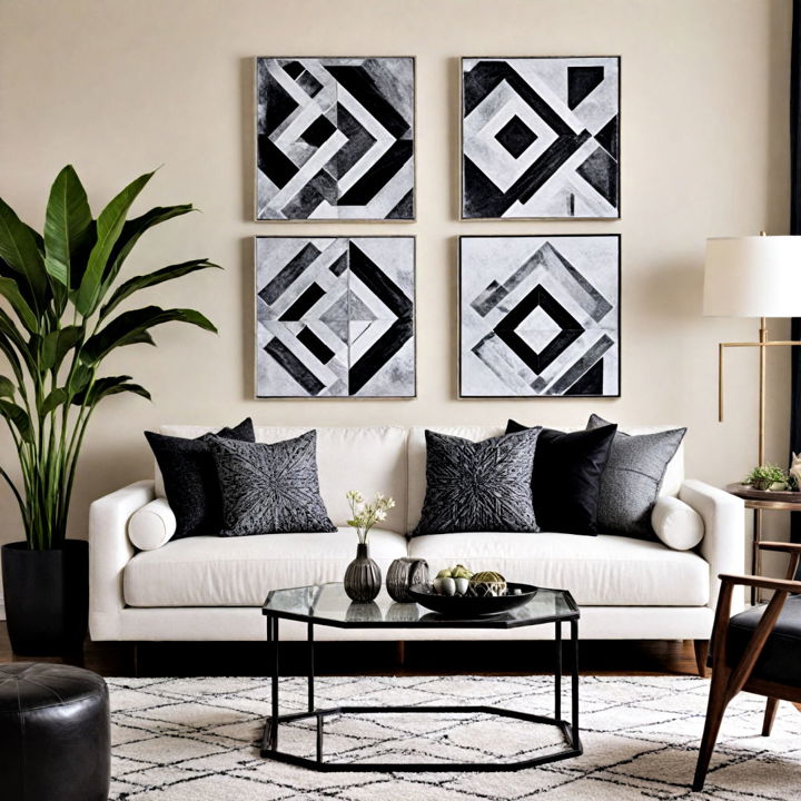 geometric art for black and white living room