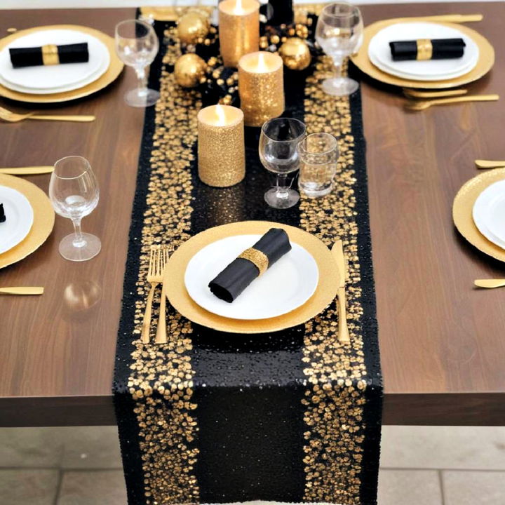 glamorous black and gold sequin table runner