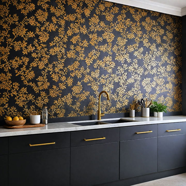 glamorous black and gold wallpaper for kitchen