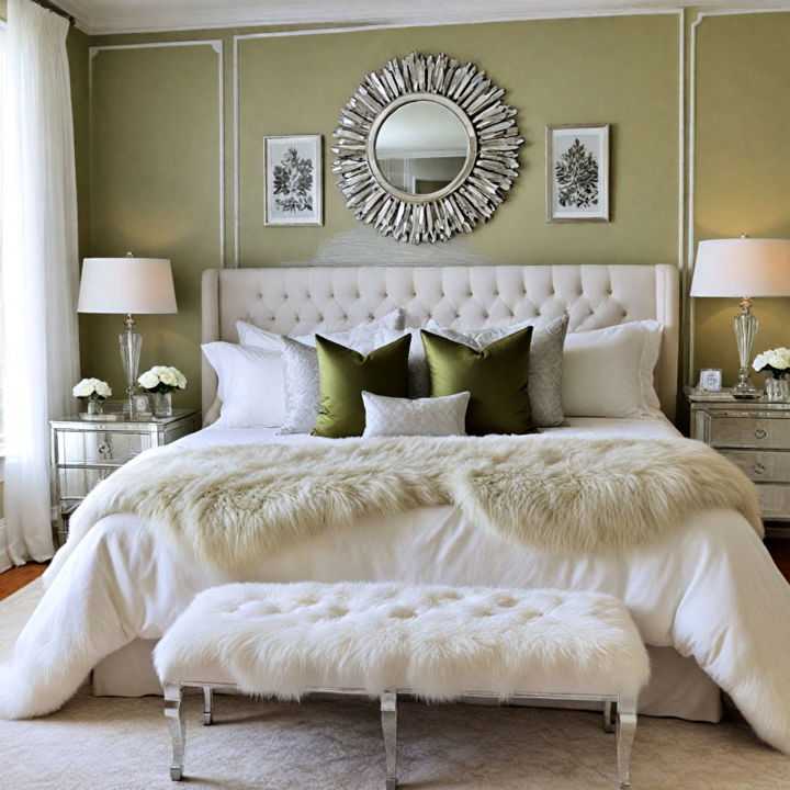 glamorous green and white bedroom