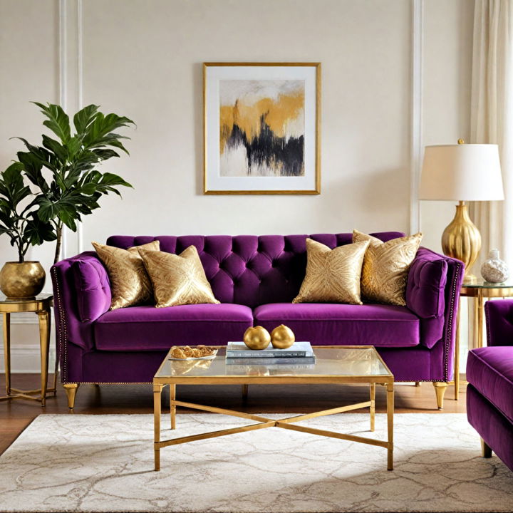 glamorous rich plum loveseat with gold accents