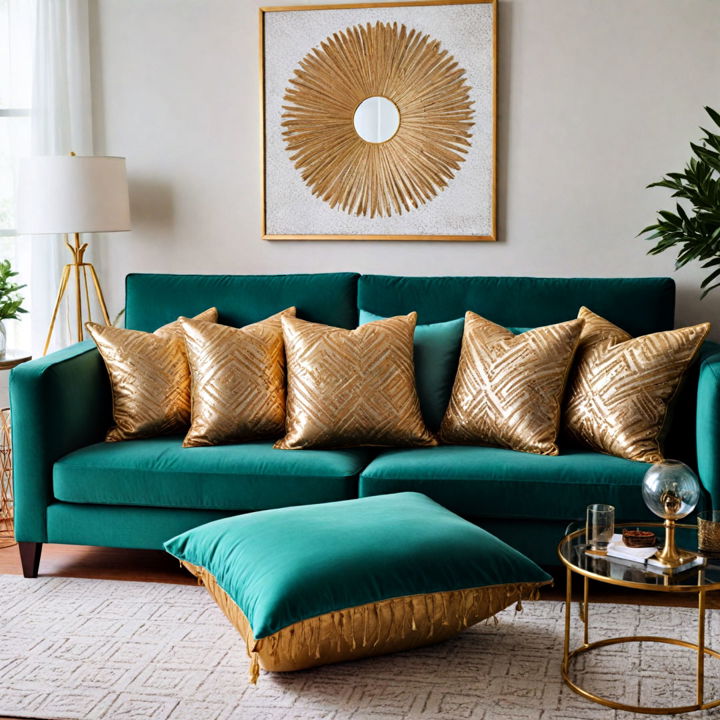 gold accented throw pillows for living room