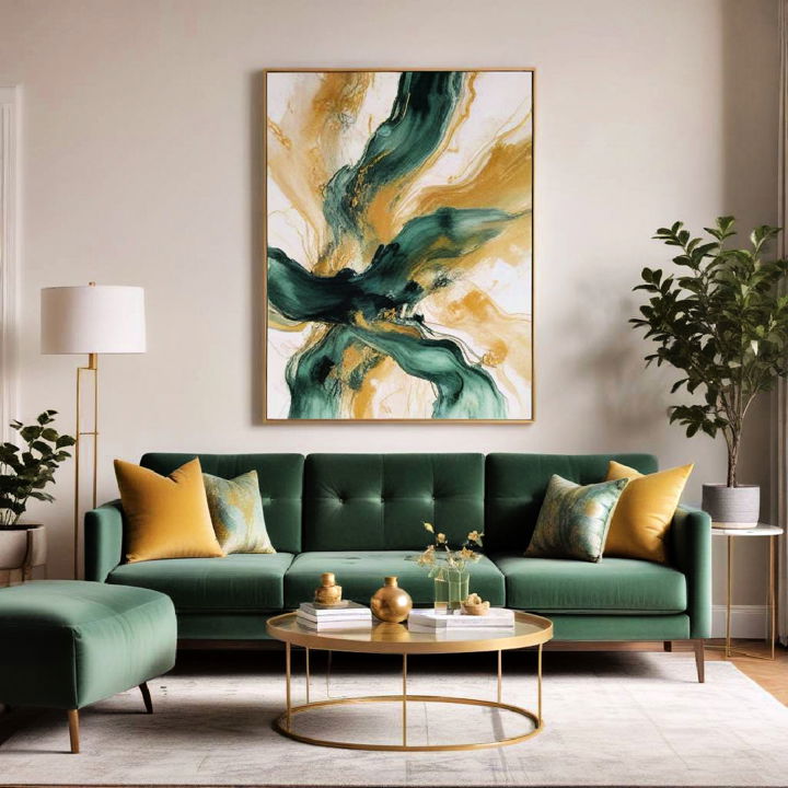 gold and green artwork for living room