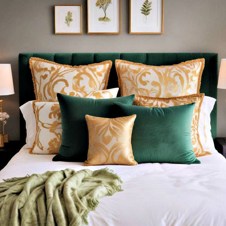 gold and green throw pillows