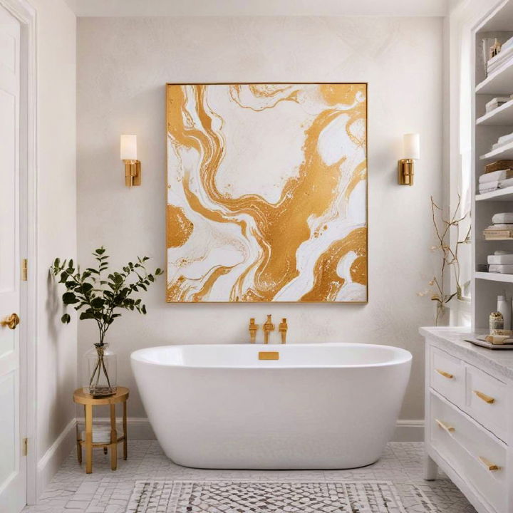 gold and white artwork for bathroom