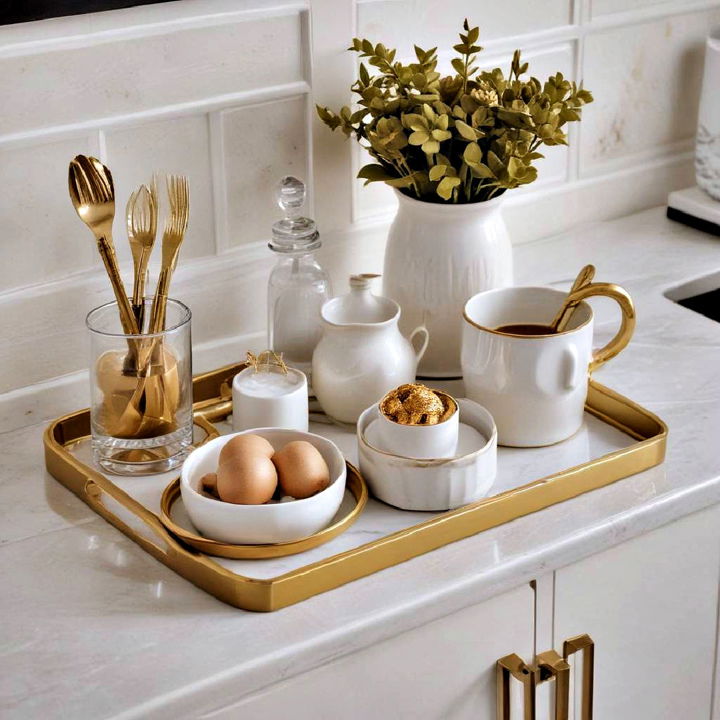gold and white serving tray
