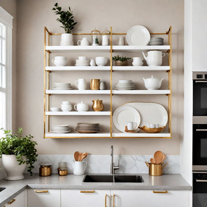 gold edged open shelves