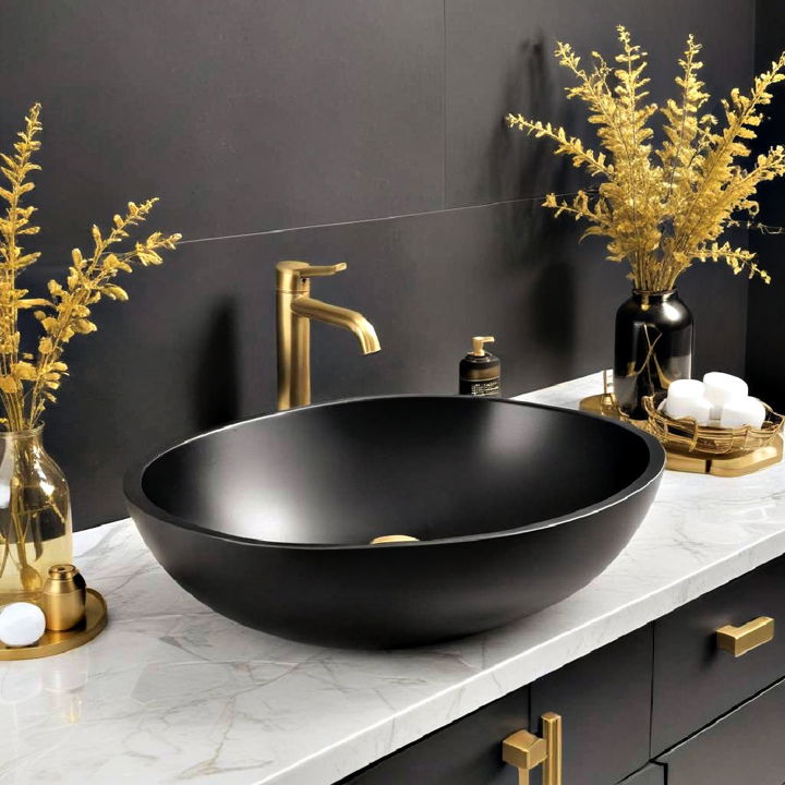 gold faucets on black sink idea