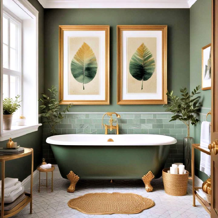 gold framed artwork for bathroom decor