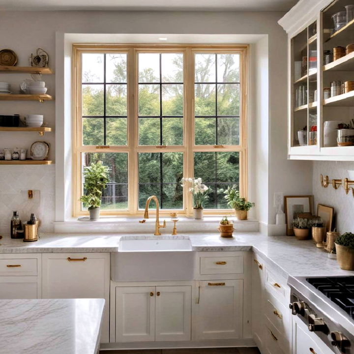 gold framed kitchen window