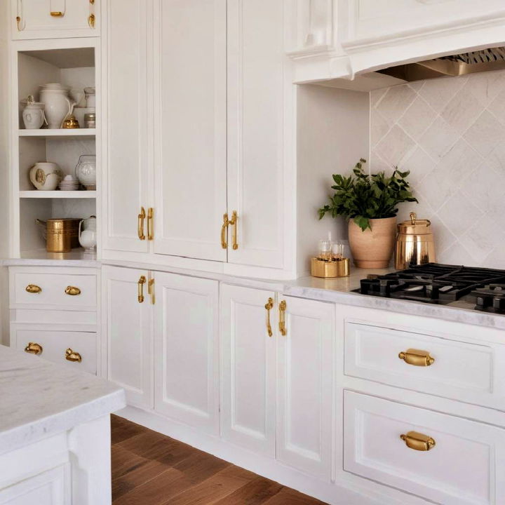 gold hardware on white cabinets