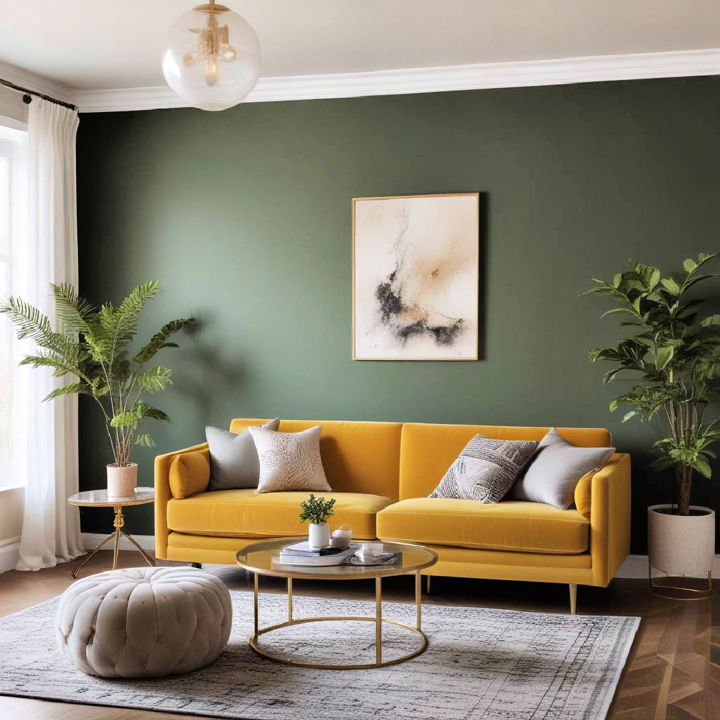 green accent wall into living space