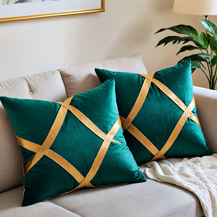 green and gold pillows for living room