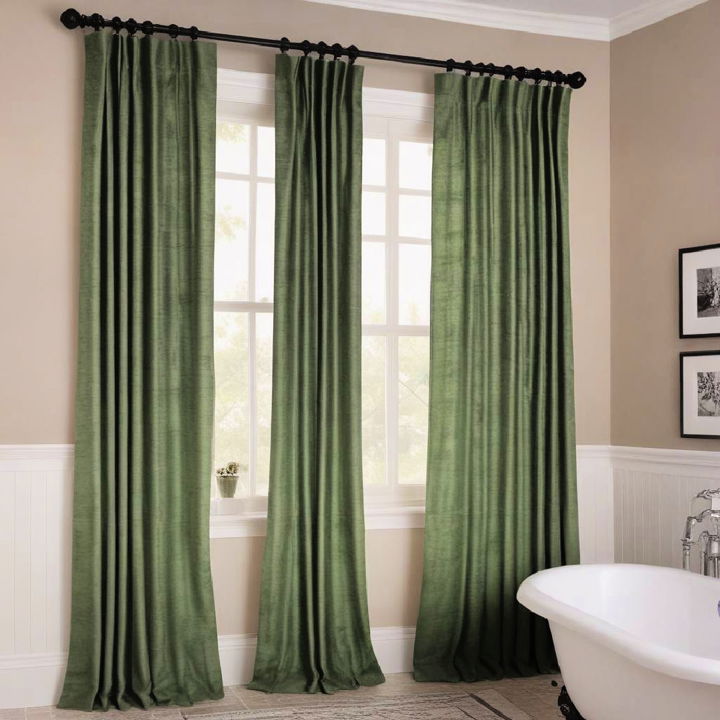 green window treatments with black fixtures