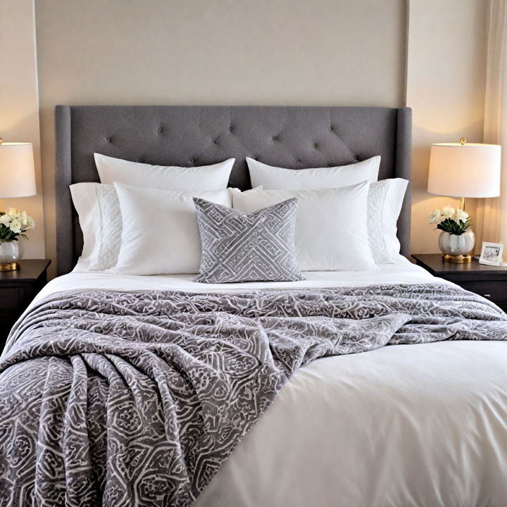 grey and white layered bedding