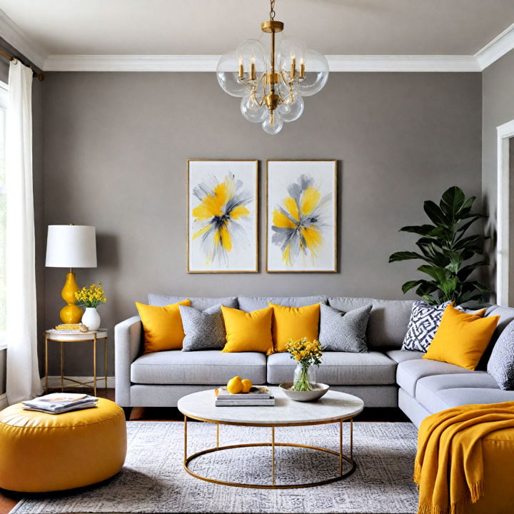 grey and yellow decoration for living room