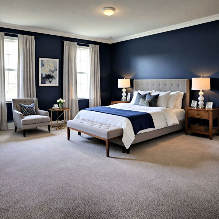 grey carpet with navy blue walls