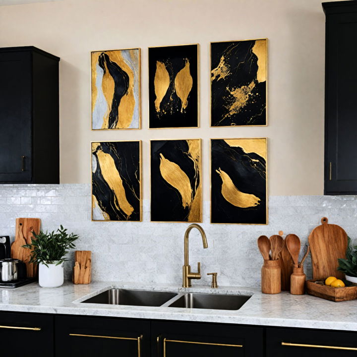 hanging black and gold wall art for kitchen