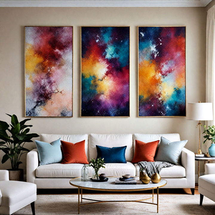 hanging wall art behind white couch