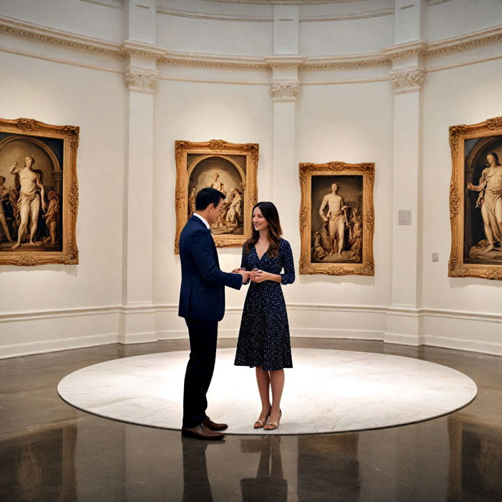 heartfelt wedding proposal at museum