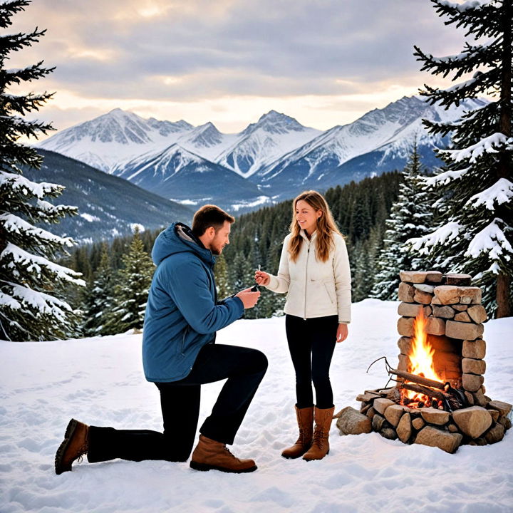 heartwarming snowy mountain proposal