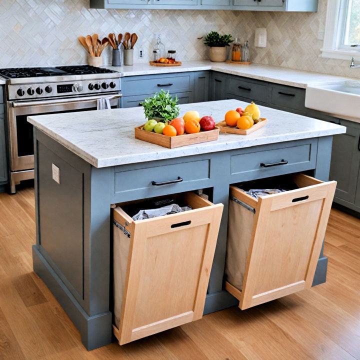 hidden trash bins kitchen island