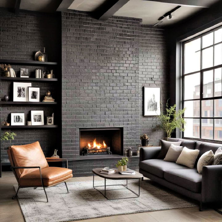 industrial chic black brick fireplace