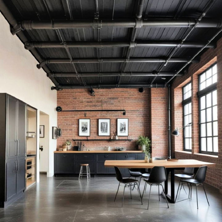 industrial exposed black ceiling