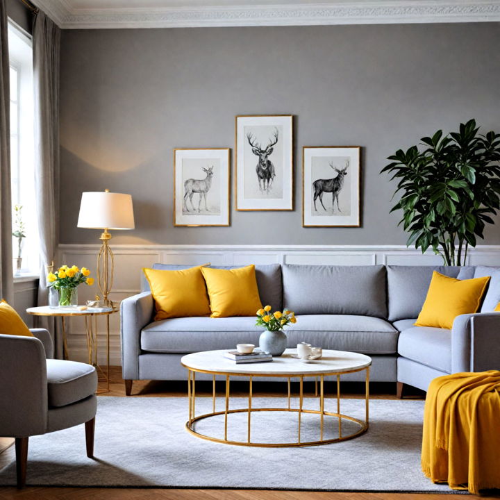 inviting elegance grey and yellow living room