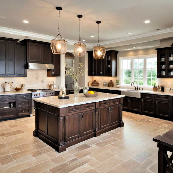 kitchen island featuring dark wood cabinetry