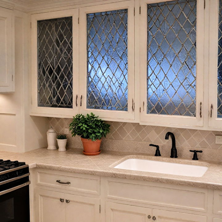 leaded glass kitchen cabinets