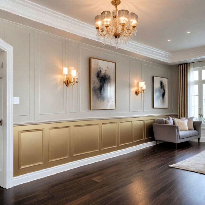 living room metallic finish wainscoting