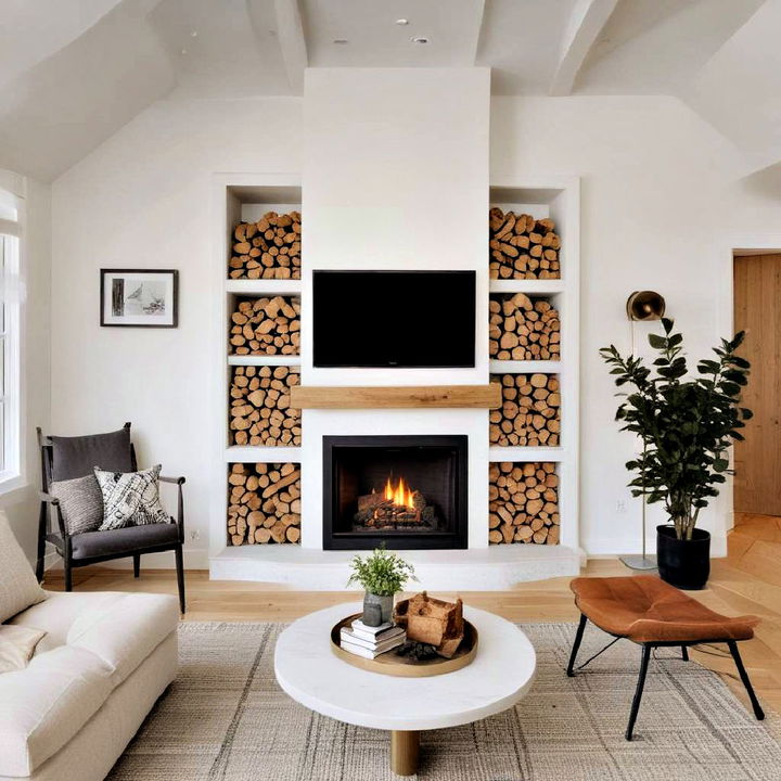 log storage niche fireplace