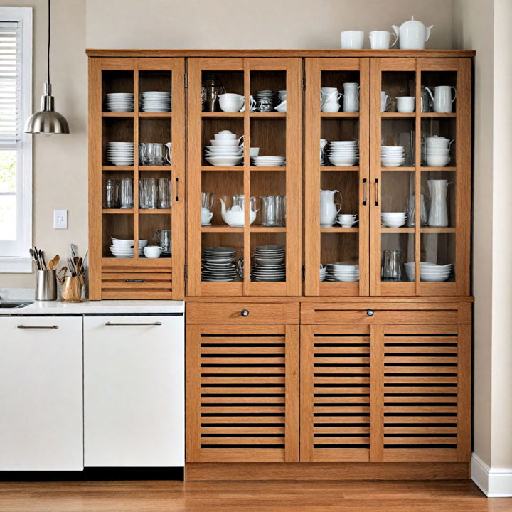 louvered glass cabinets with slats