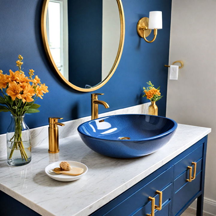 luxuriou blue sink with gold faucet