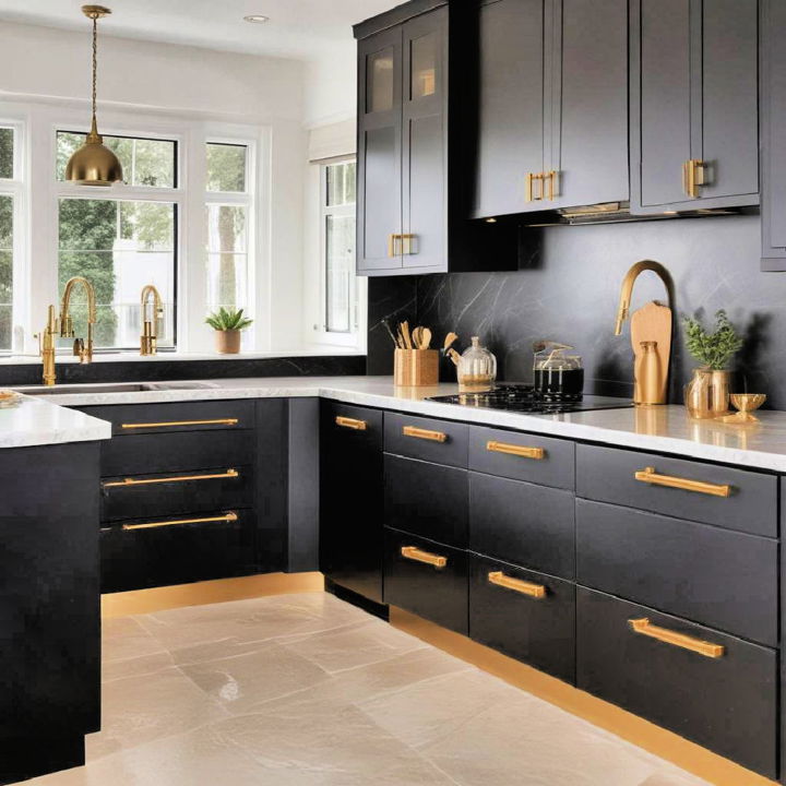 luxurious black and gold handles for the kitchen