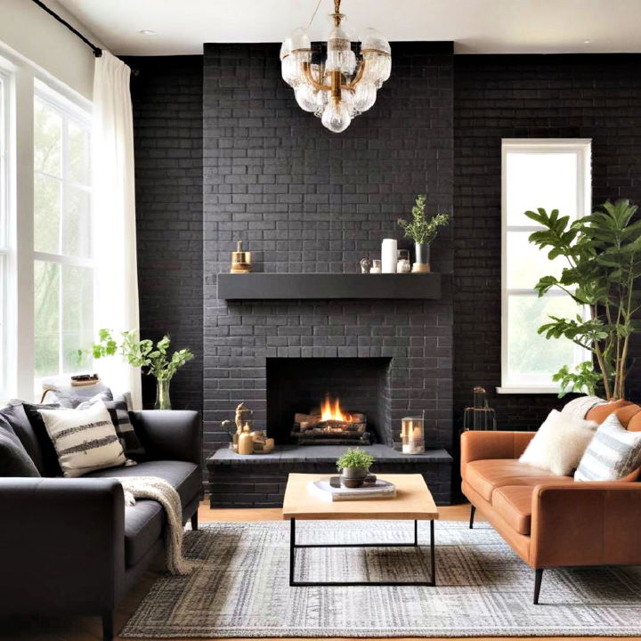 luxurious black brick fireplace