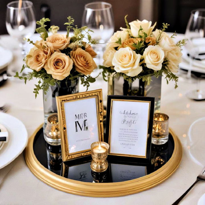 luxurious gold mirrors with black frames centerpiece