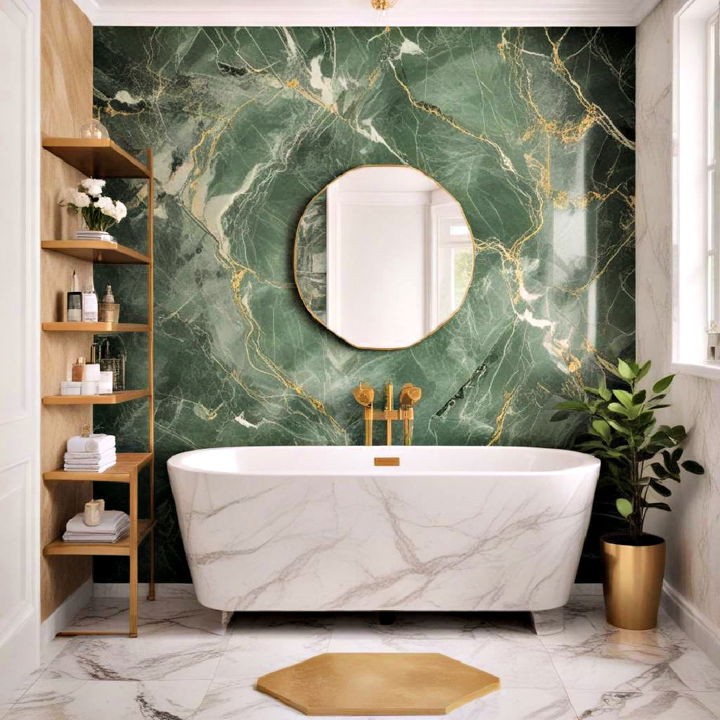 luxurious green and gold marble tiles wall