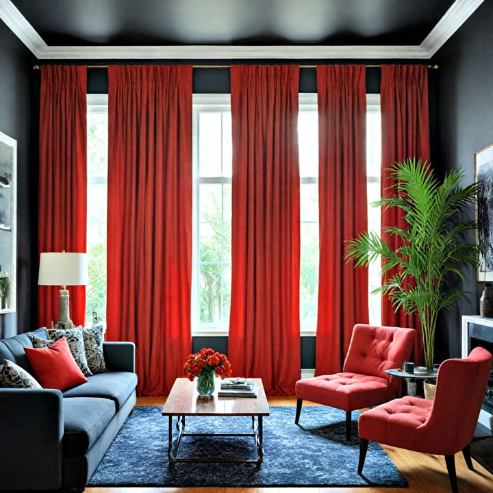 luxurious red curtains against black wal