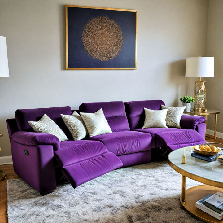 luxurious royal purple reclining sofa