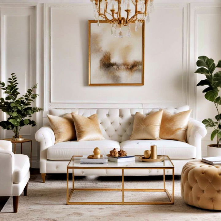 luxurious white and gold velvet sofas