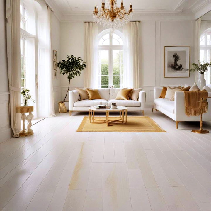 luxurious white wooden floors with gold runners