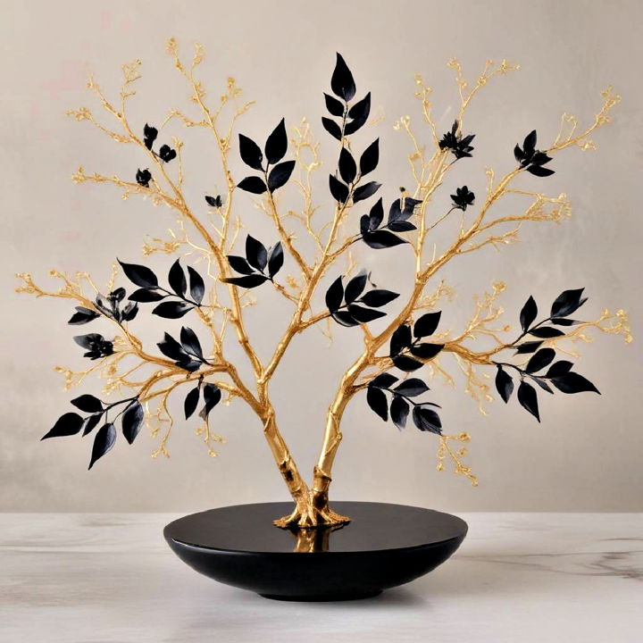 luxury gold branches with black leaves