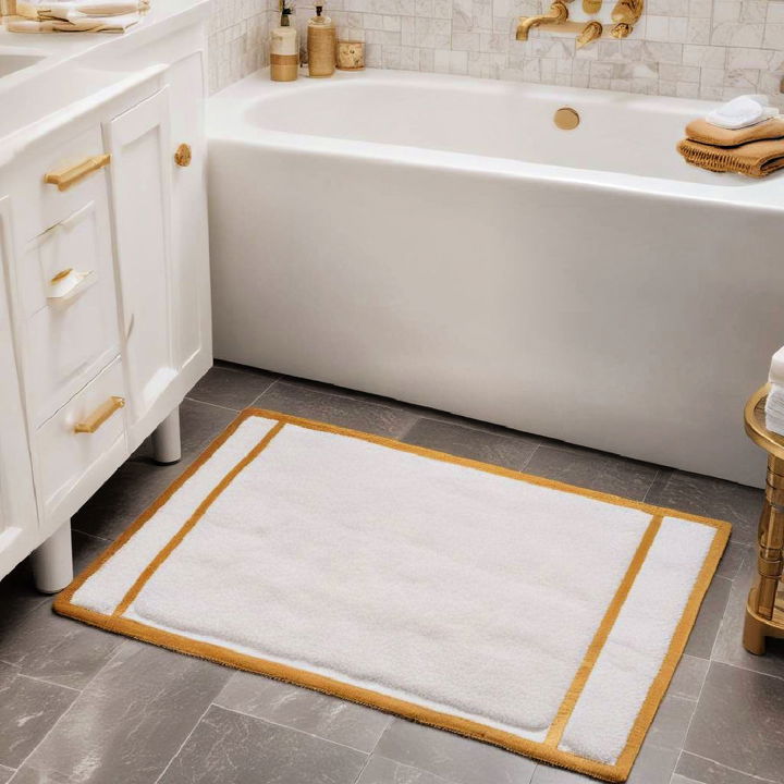 luxury white bath mat with gold trim