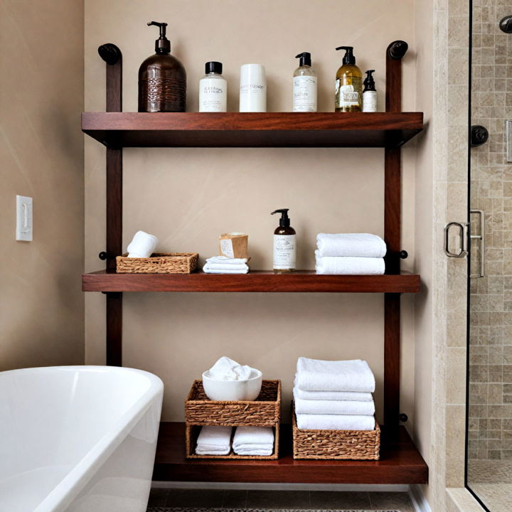 mahogany bathroom shelves