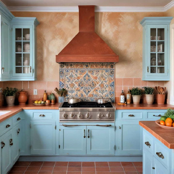 mediterranean flair light blue cabinets